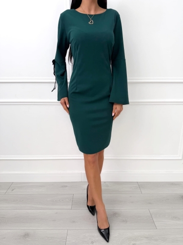 Zielona Prosta Sukienka z Rozszerzanym Rękawem 14438-269-E