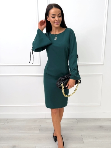 Zielona Prosta Sukienka z Rozszerzanym Rękawem 14438-269-E