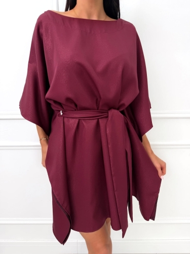 Bordowa Połyskująca Sukienka Nietoperz 14462-162-A