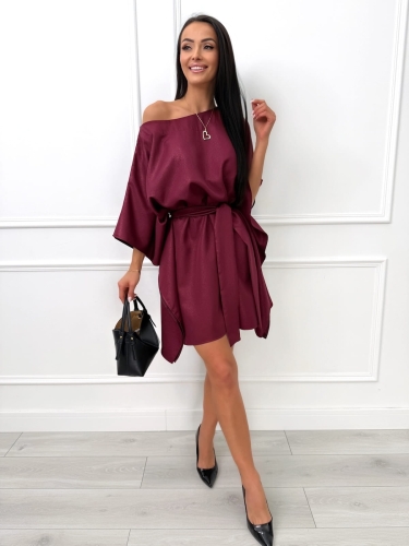 Bordowa Połyskująca Sukienka Nietoperz 14462-162-A