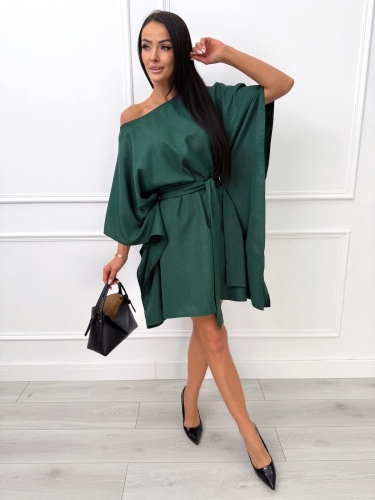 Zielona Połyskująca Sukienka Nietoperz 14462-162-E