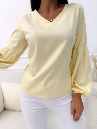 Żółta Elegancka Bluzka z Dekoltem V 14173-158-L
