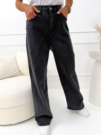 Grafitowe Jeansowe Spodnie Wide Leg 14637-354-A