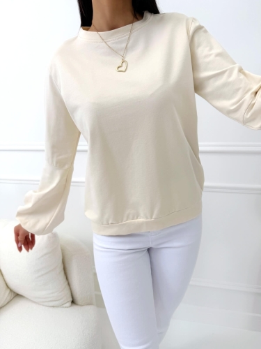 Beżowa Bluza z Bufiastymi Rękawami 14638-424-C