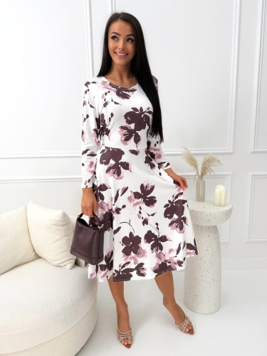 Biała Rozkloszowana Sukienka w Kwiaty  14663-528-Q