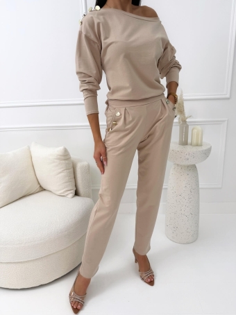 Beżowy Dresowy Komplet z Guzikami 14665-336-A