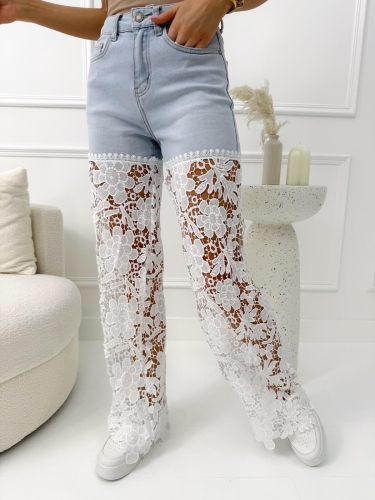 Błękitne Spodnie z Koronkowymi Nogawkami  14678-425-A