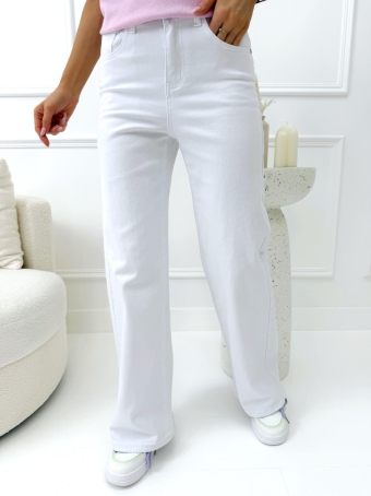 Białe Jeansowe Spodnie z Szerokimi Nogawkami 14679-65-A
