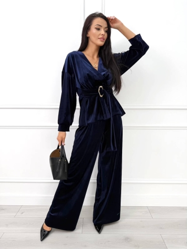 Granatowy Elegancki Komplet ze Złotą Klamrą 14497-507-B