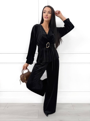 Czarny Elegancki Komplet ze Złotą Klamrą 14497-507-A