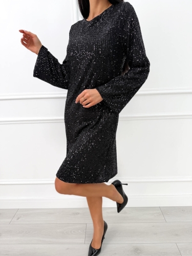 Czarna Cekinowa Sukienka z Kokardą 14520-415-B