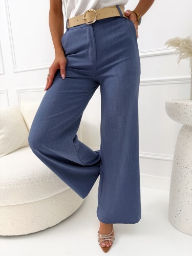 Niebieskie Materiałowe Spodnie z Szerokimi Nogawkami 14666-147-B