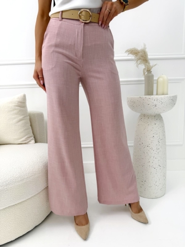 Pudrowe Materiałowe Spodnie z Szerokimi Nogawkami 14666-147-C