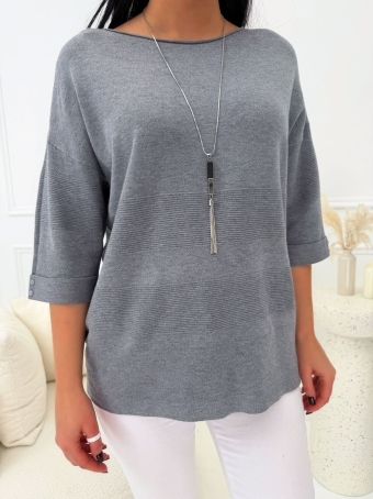 Szary Sweterek z Wisiorkiem  14724-118-J