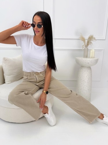 Beżowe Barrel Jeans 14726-155-A