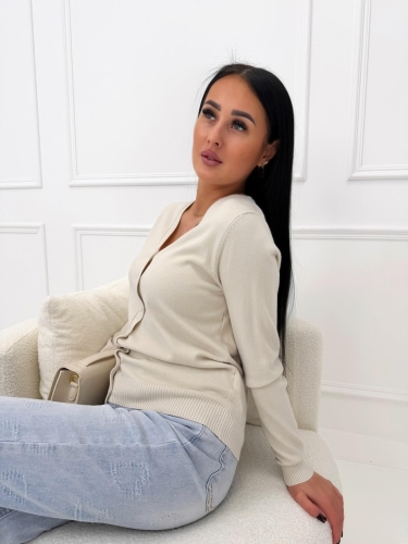 Beżowy Rozpinany Sweterek 14723-71-A
