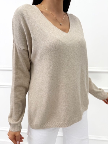 Cappuccino Sweterek z Dekoltem w Serek 14328-88-C