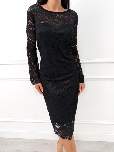 Czarna Koronkowa Sukienka Plus Size z Rozszerzanymi Rękawami 14494-02-B