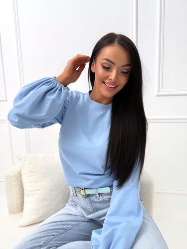 Błękitna Bluza z Bufiastymi Rękawami 14638-424-A