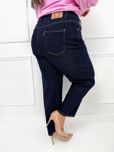 Granatowe Jeansowe Spodnie Plus Size 14636-18-Q