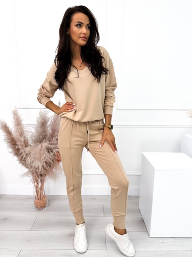 Beżowy Komplet Bluza + Spodnie 10557-115-A