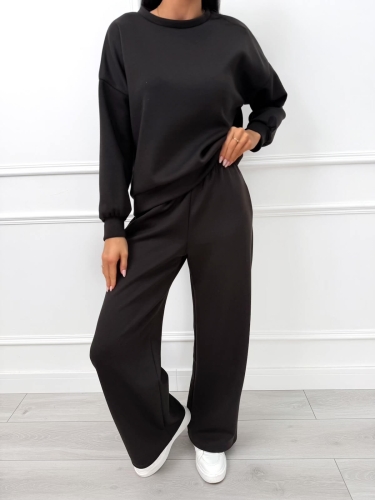 Ciemnografitowy Komplet Bluza + Spodnie Wide Leg  14212-288-G