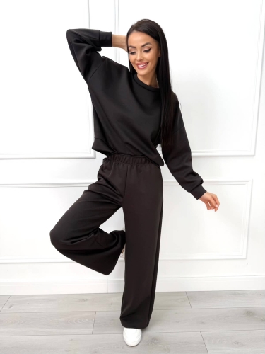 Ciemnografitowy Komplet Bluza + Spodnie Wide Leg  14212-288-G