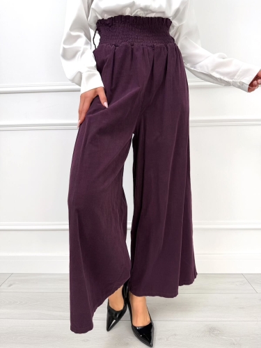 Burgundowe Sztruksowe Spodnie z Szeroką Nogawką  14452-75-A