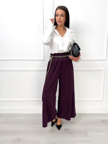 Burgundowe Sztruksowe Spodnie z Szeroką Nogawką  14452-75-A