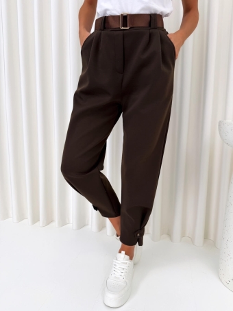 Ciemnobrązowe Casualowe Spodnie Damskie  14333-301-C