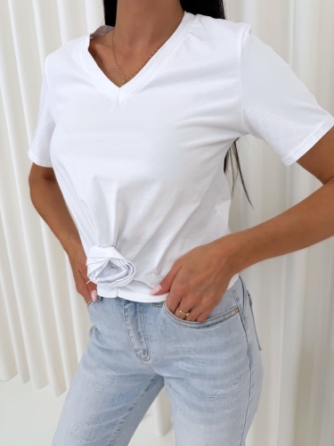 Biały Krótki T-shirt z Różą 14741-98-A