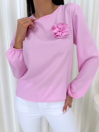Pudrowa Elegancka Bluzka z Ozdobą 14754-62-E