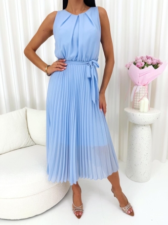 Błękitna Plisowana Sukienka bez Rękawów 14761-114-A