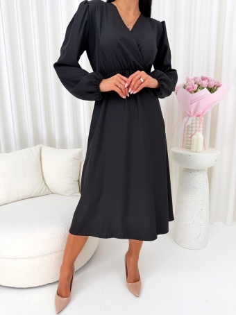 Czarna Gładka Sukienka z Kopertowym Dekoltem  14764-130-C