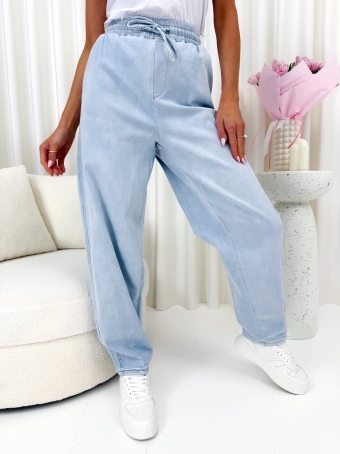 Błękitne Jeansowe Spodnie Balloon z Gumką w Pasie  14766-05-A