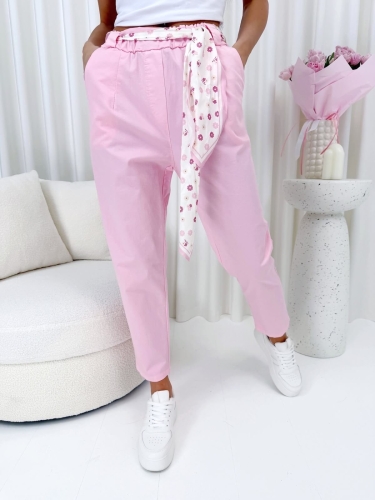 Pudrowe Materiałowe Spodnie z Gumką  14770-177-C