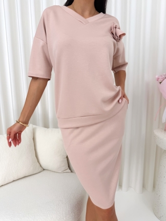 Pudrowy Masełkowy Komplet ze Spódnicą 14775-227-E