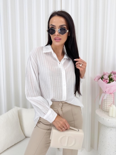 Kremowa Koszula w Paski 14779-518-B
