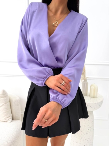 Lawendowe Satynowe Body z Kopertowym Dekoltem  14701-15-C