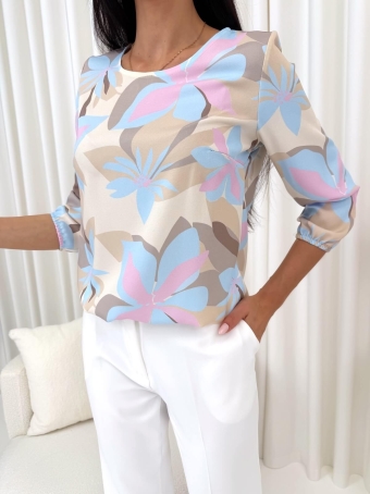 Beżowa Bluzka ze Wzorem  14772-535-Q