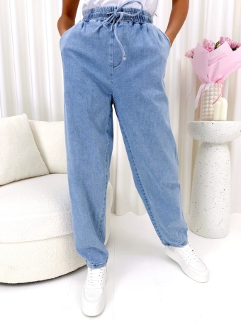 Niebieskie Jeansowe Spodnie Balloon z Gumką w Pasie  14766-05-B