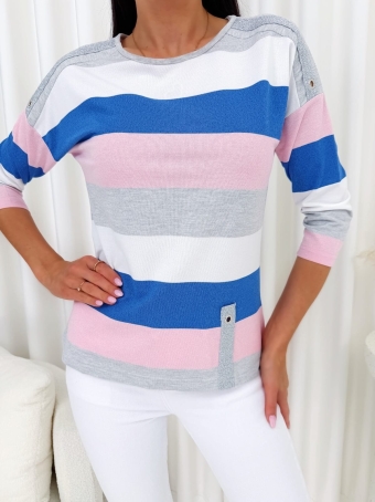 Pudrowo-Szaro-Kremowa Bluzka 11418-228-P