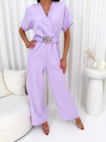 Lawendowy Elegancki Kombinezon z Kopertowym Dekoltem  14798-281-D