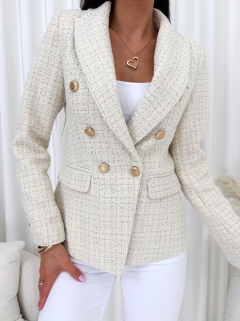 Beżowa Marynarka z Połyskującą Nitką 14802-49-A