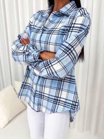 Błękitno-Biała Flanelowa Koszula w Kratę 14808-365-A
