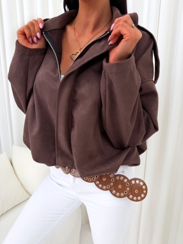 Czekoladowa Zamszowa Kurtka Bomberka 14813-178-A