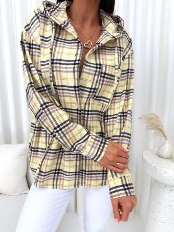 Żółta Koszula w Kratę z Kapturem 14817-508-B