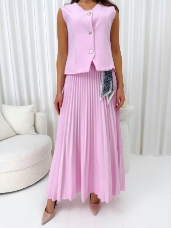 Pudrowy Komplet Kamizelka + Spódnica  14833-333-C