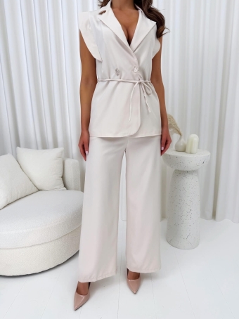 Beżowy Dwuczęściowy Elegancki Komplet  14834-139-A