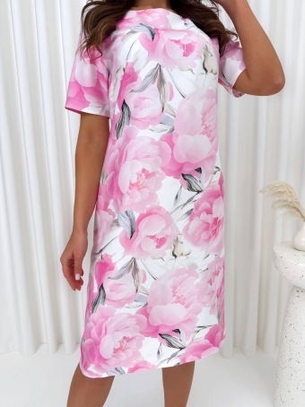 Kremowo-Pudrowa Sukienka w Kwiaty 14840-323-Q